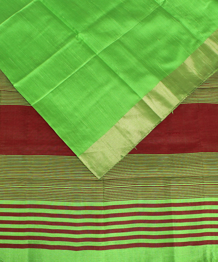 Light green brown cotton handwoven karnataka raw silk saree