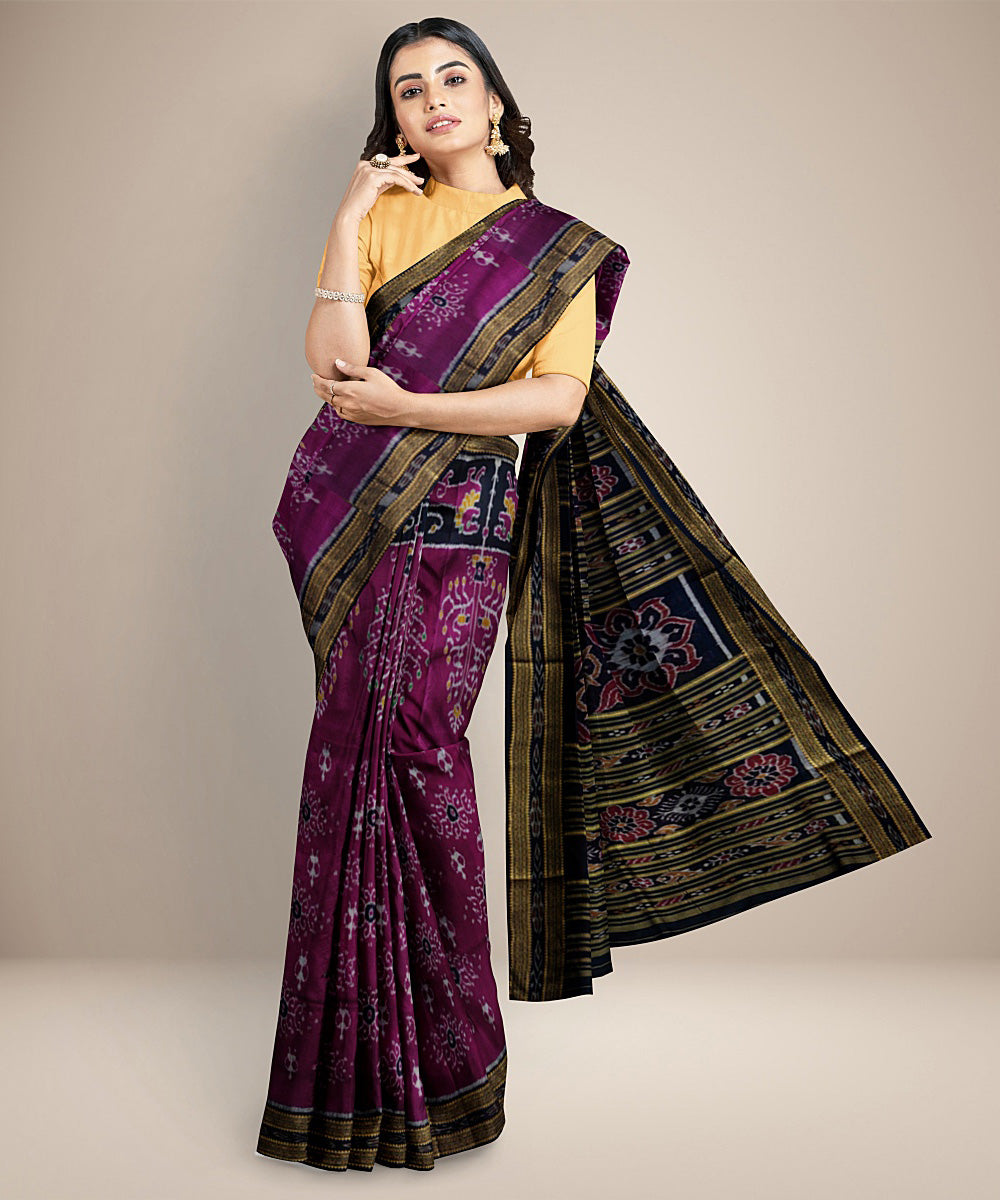 Burgundy pink silk handwoven khandua saree