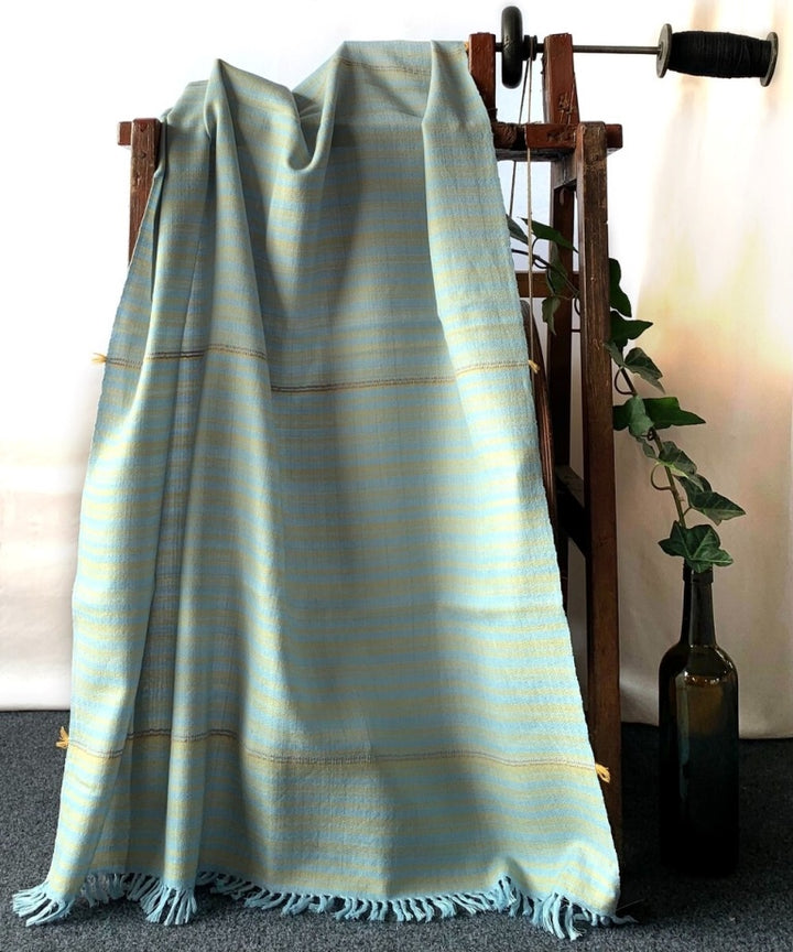 Powder blue handwoven thin stripe woolen stole