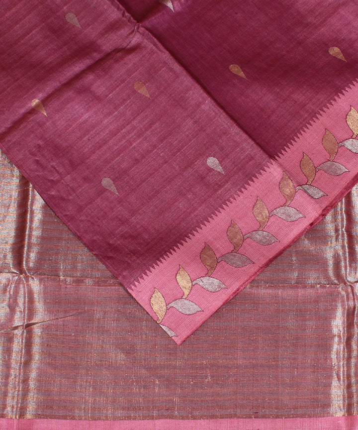 Maroon handwoven kosa tussar silk saree