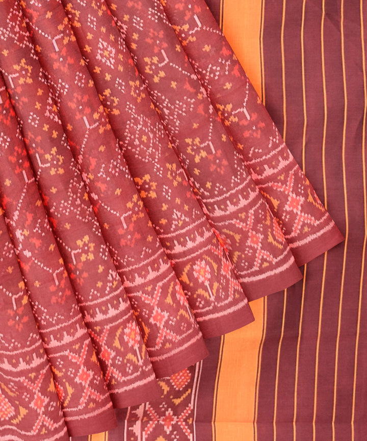 Maroon hand woven cotton patola saree