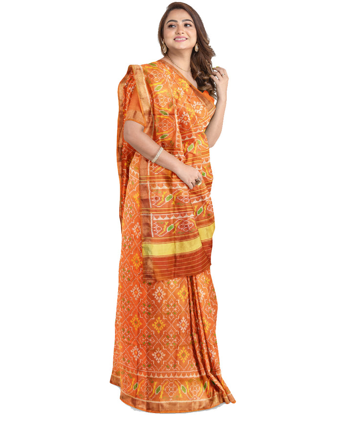 Yellow orange silk handloom patola saree