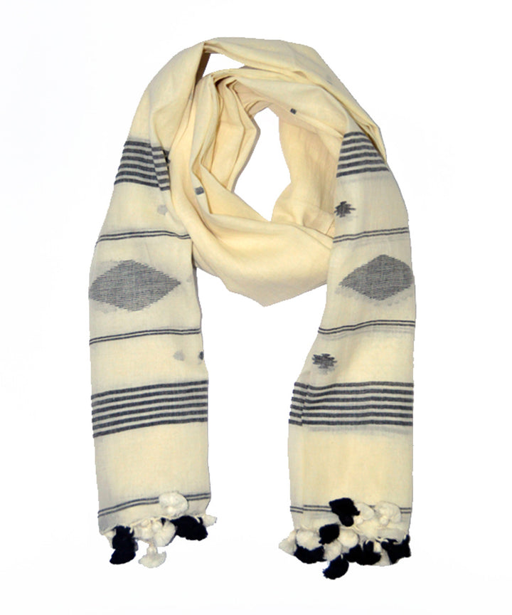 Beige handloom cotton jamdani stole