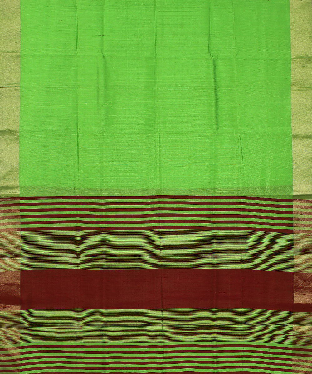 Light green brown cotton handwoven karnataka raw silk saree