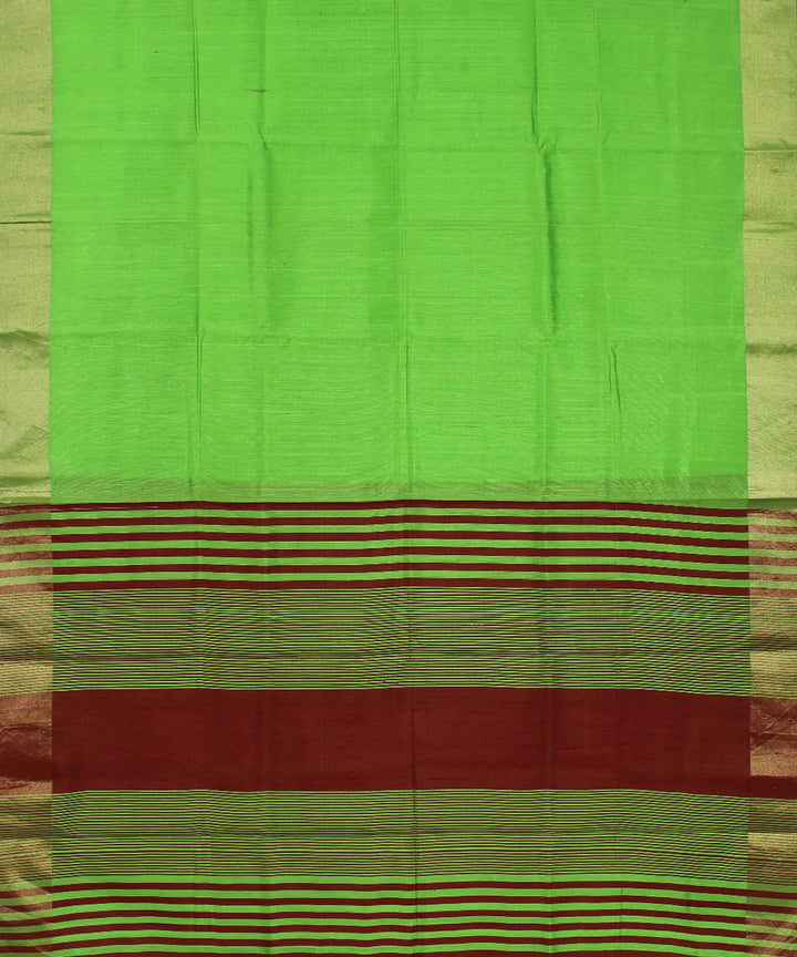 Light green brown cotton handwoven karnataka raw silk saree