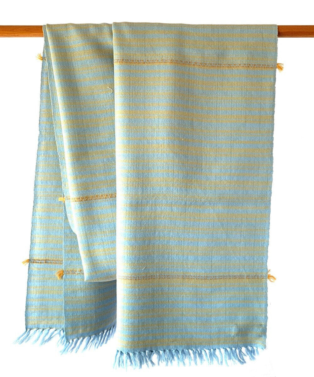 Powder blue handwoven thin stripe woolen stole