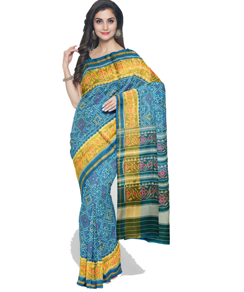 Blue silk handwoven patola ikat saree