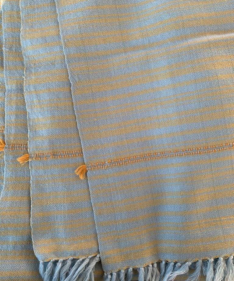 Powder blue handwoven thin stripe woolen stole