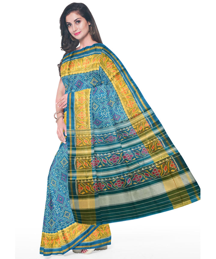 Blue silk handwoven patola ikat saree