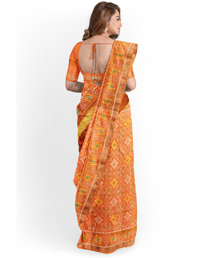 Yellow orange silk handloom patola saree