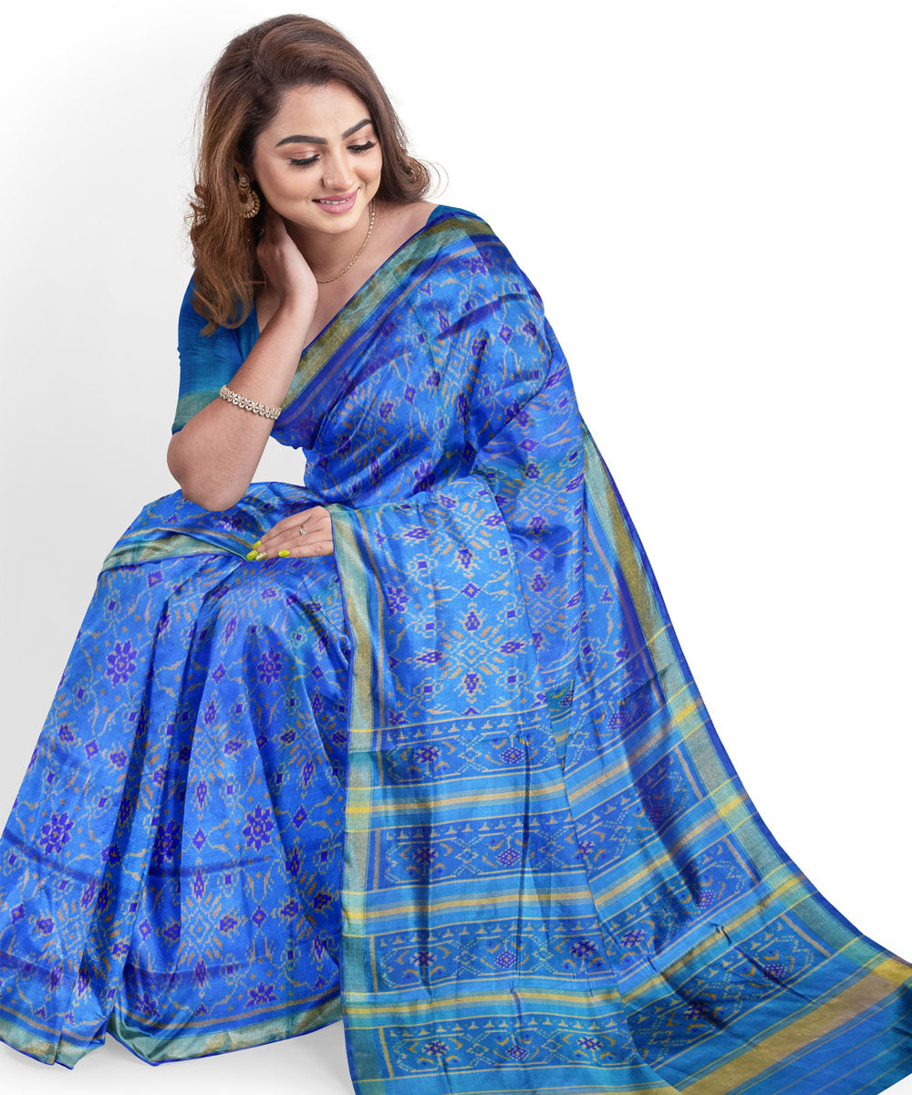 Sky blue silk handloom patola saree