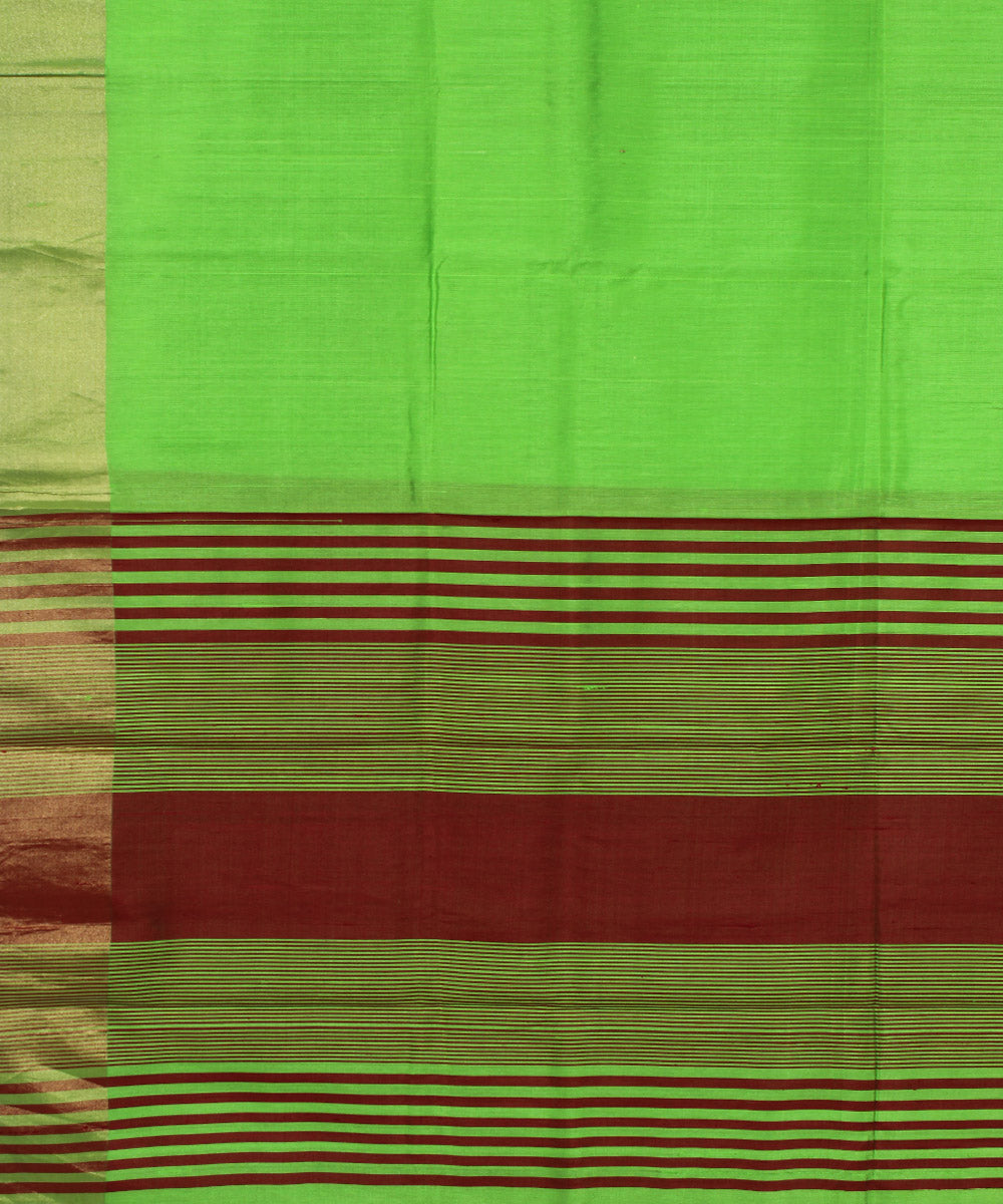 Light green brown cotton handwoven karnataka raw silk saree