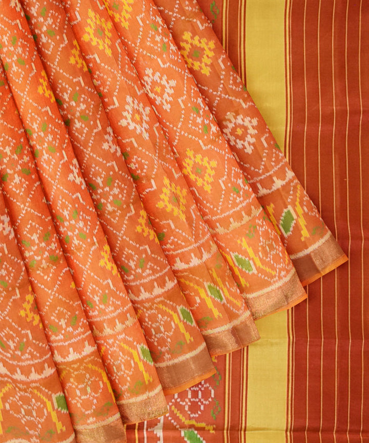 Yellow orange silk handloom patola saree