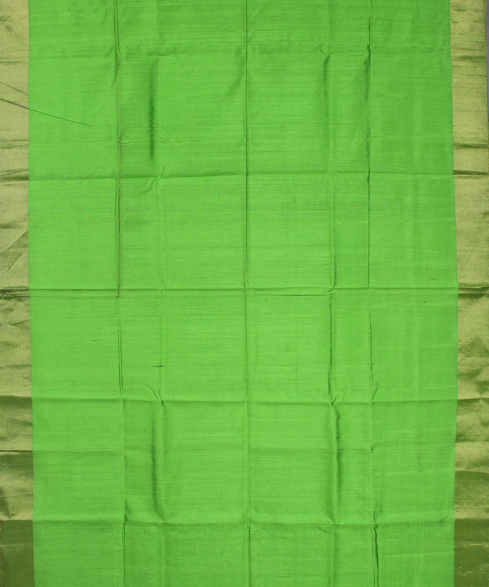 Light green brown cotton handwoven karnataka raw silk saree