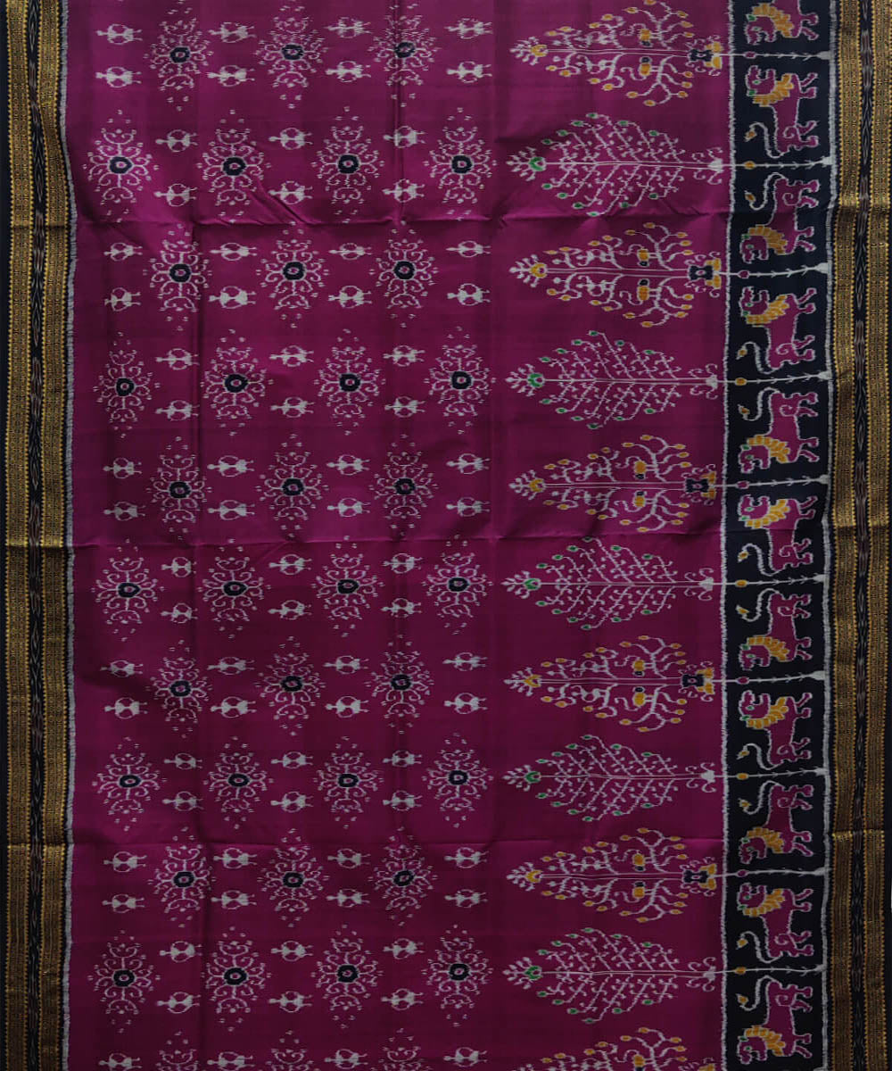 Burgundy pink silk handwoven khandua saree