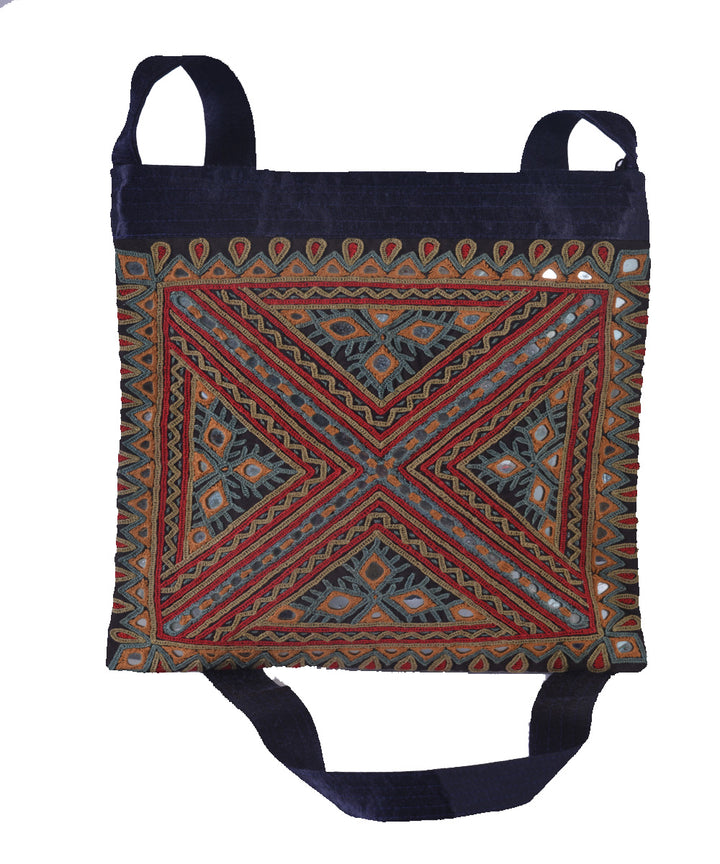 Blue multicolour hand embroidered mashroo cross body bag