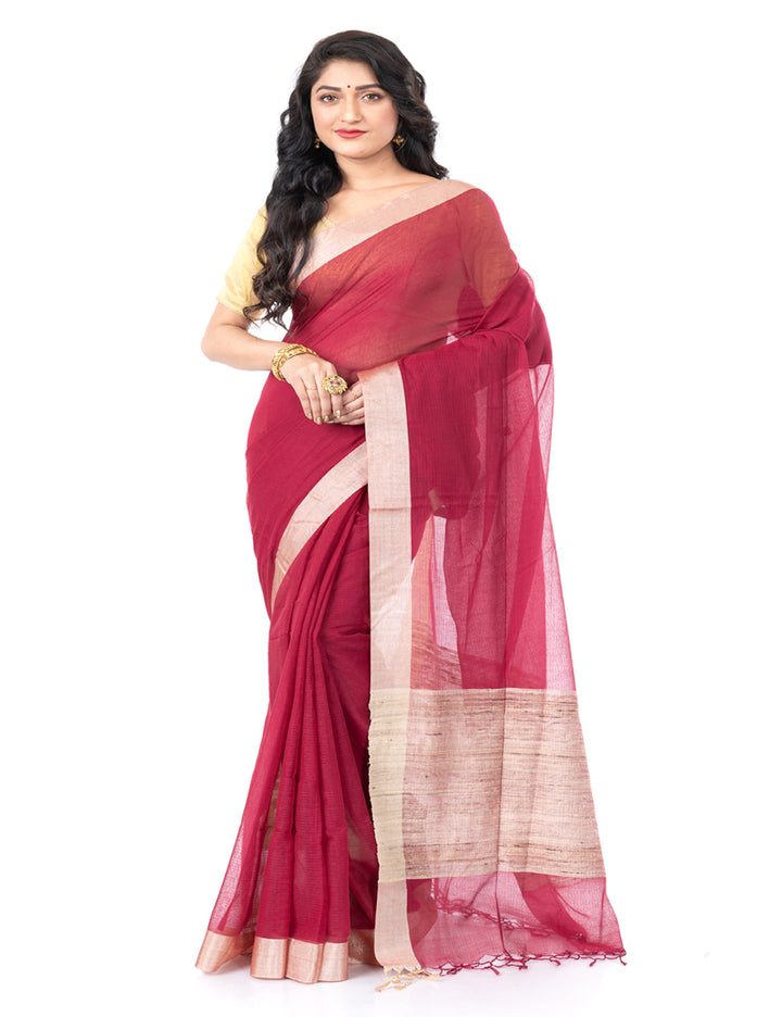 Maroon handloom bengal cotton tangail saree