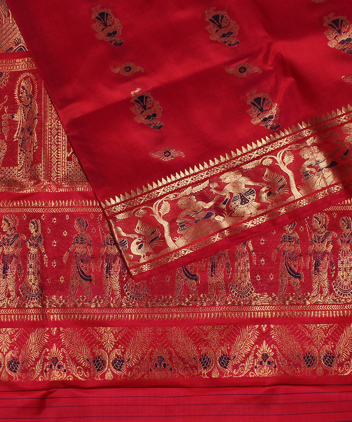 Magenta pink handwoven silk swarnachari baluchari saree