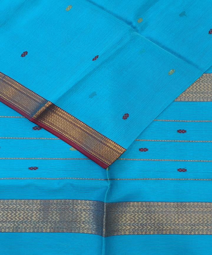 Sky blue handwoven cotton silk maheshwari saree