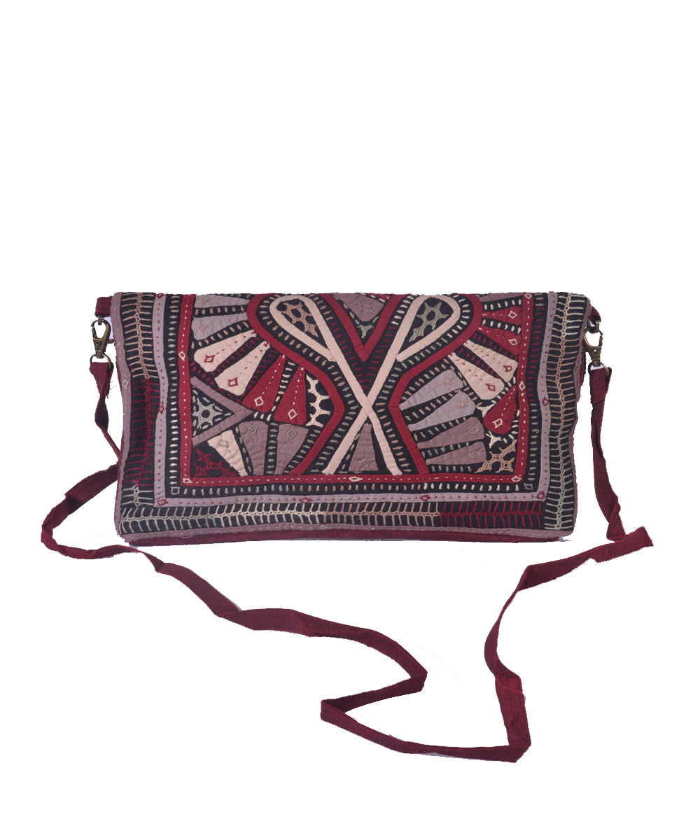 Black multicolor kutchy hand embroidery cotton sling bag