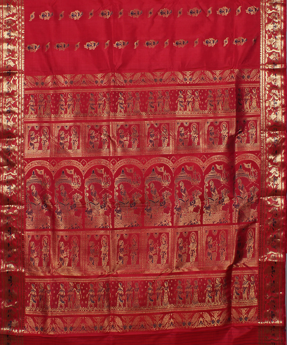 Magenta pink handwoven silk swarnachari baluchari saree