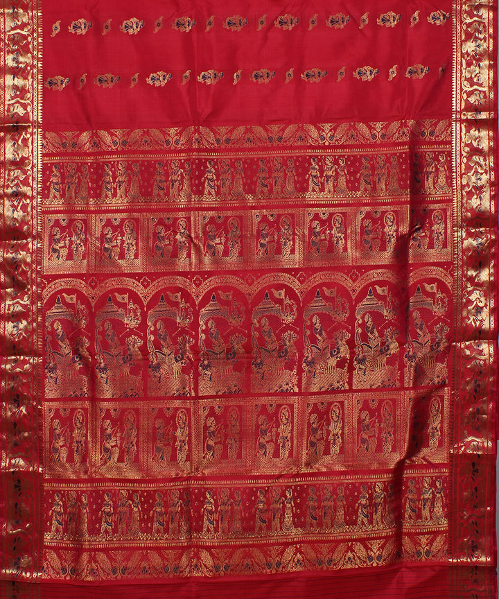 Magenta pink handwoven silk swarnachari baluchari saree