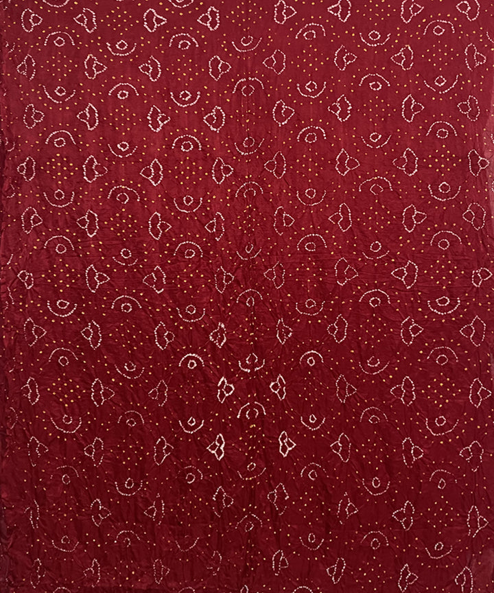 Red hand printed tie dye bandhani gajji silk saree