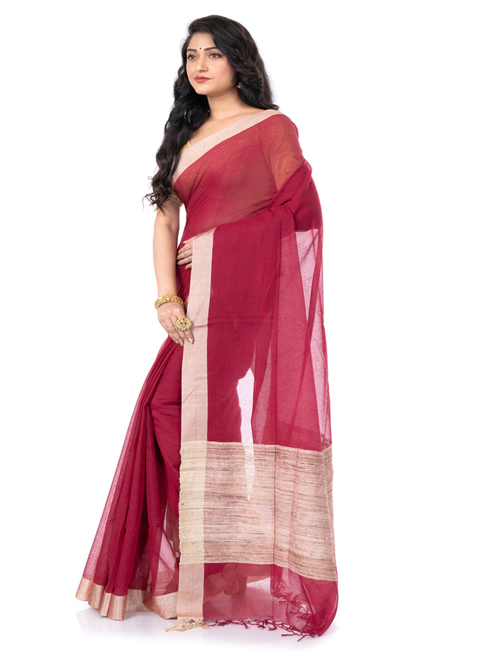 Maroon handloom bengal cotton tangail saree