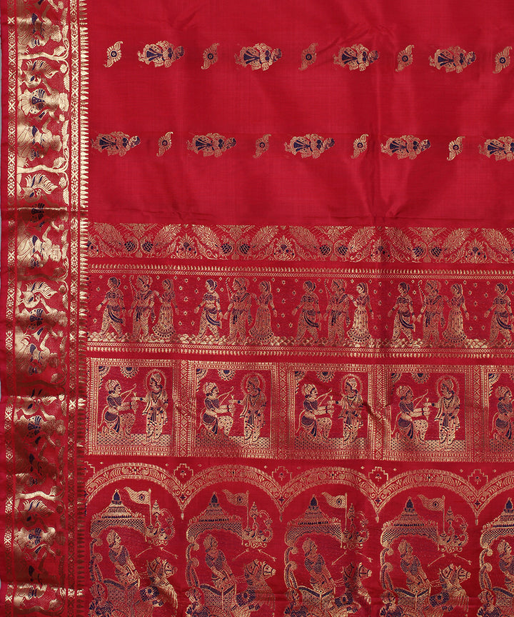 Magenta pink handwoven silk swarnachari baluchari saree