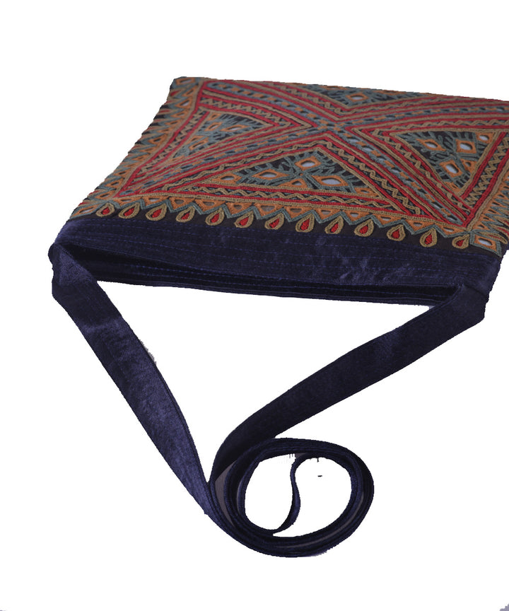 Blue multicolour hand embroidered mashroo cross body bag