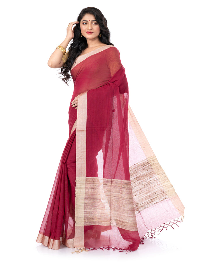 Maroon handloom bengal cotton tangail saree