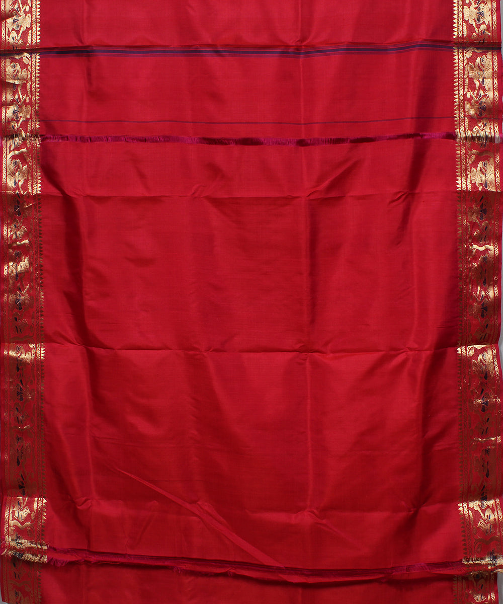 Magenta pink handwoven silk swarnachari baluchari saree