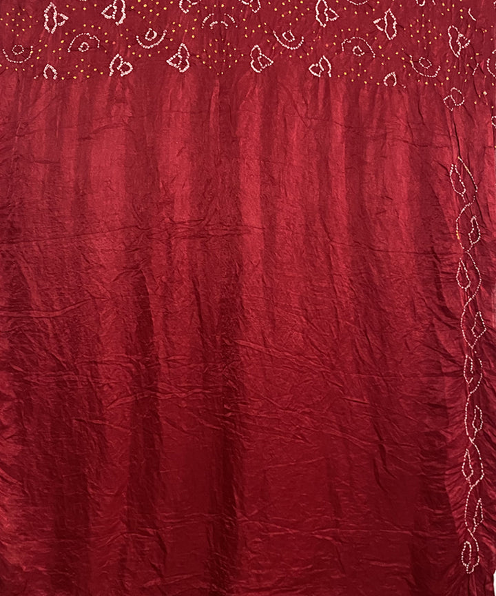 Red hand printed tie dye bandhani gajji silk saree