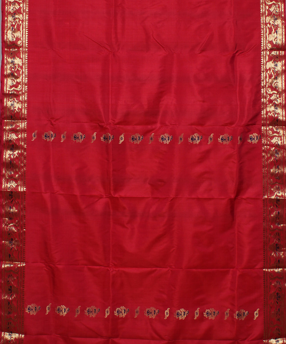 Magenta pink handwoven silk swarnachari baluchari saree