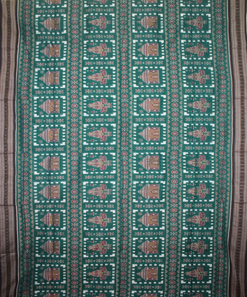 Handwoven Sambalpuri Ikat Cotton Saree in Sea Green and Black
