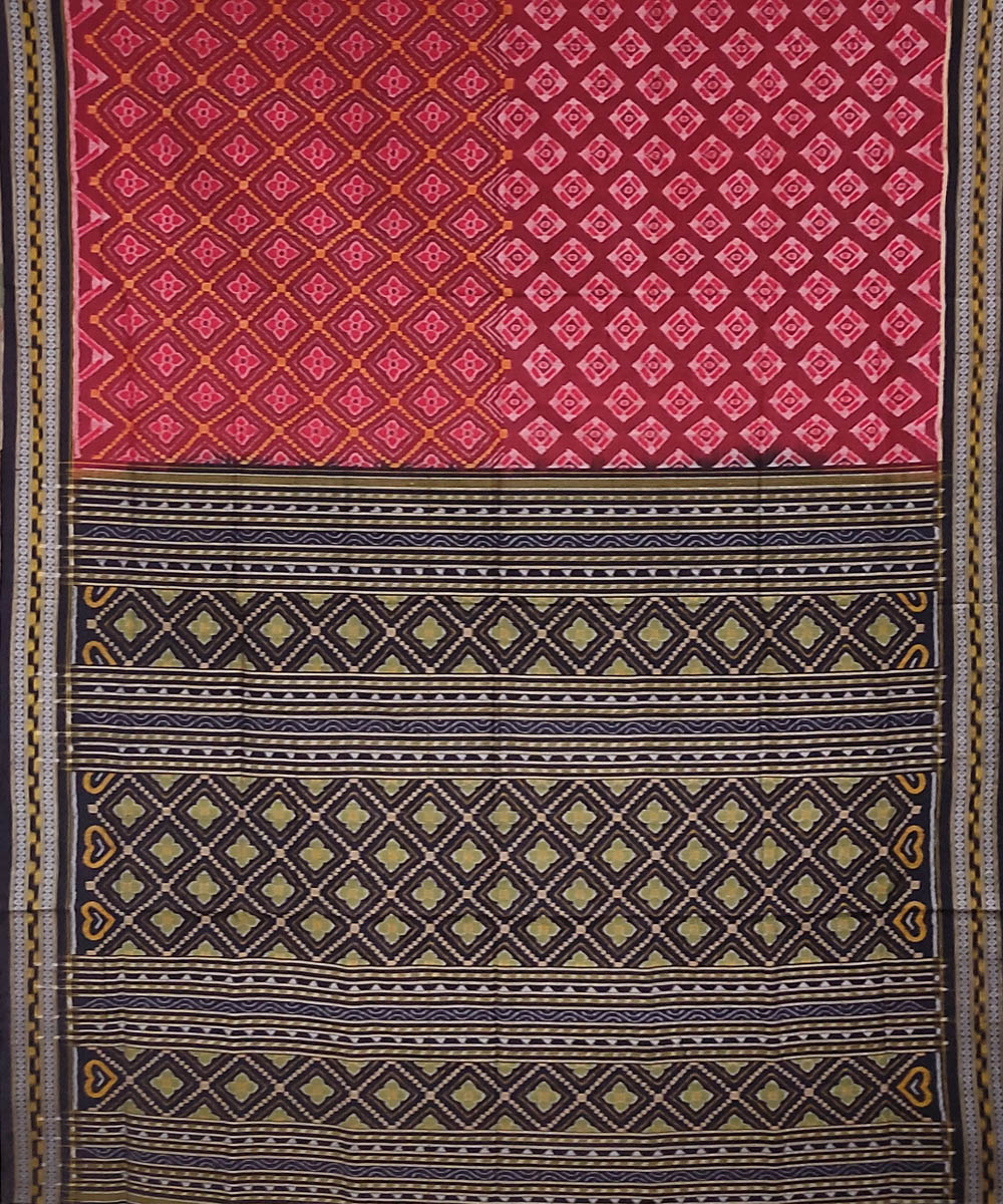 Maroon black handloom cotton sambalpuri saree