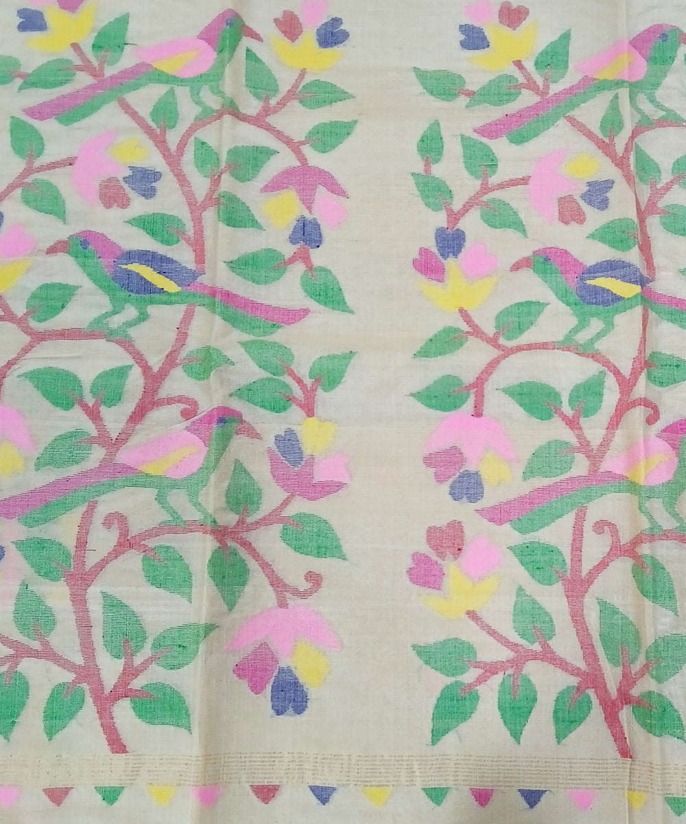 Beige multicolor handwoven tussar silk bengal jamdani saree
