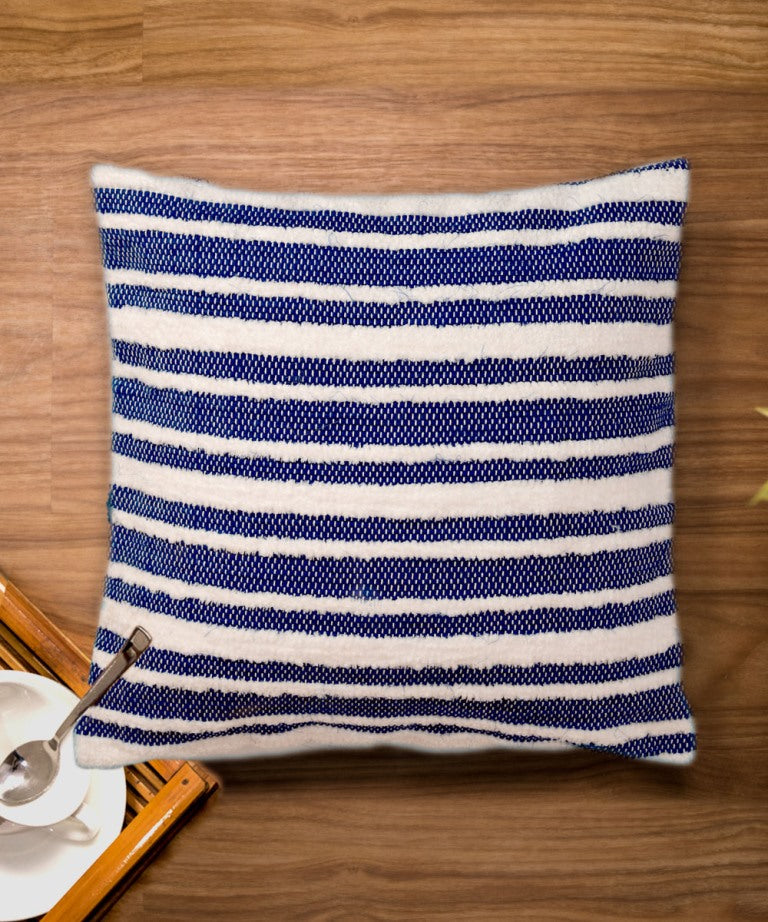 Navy blue stripes handwoven cotton cushion cover