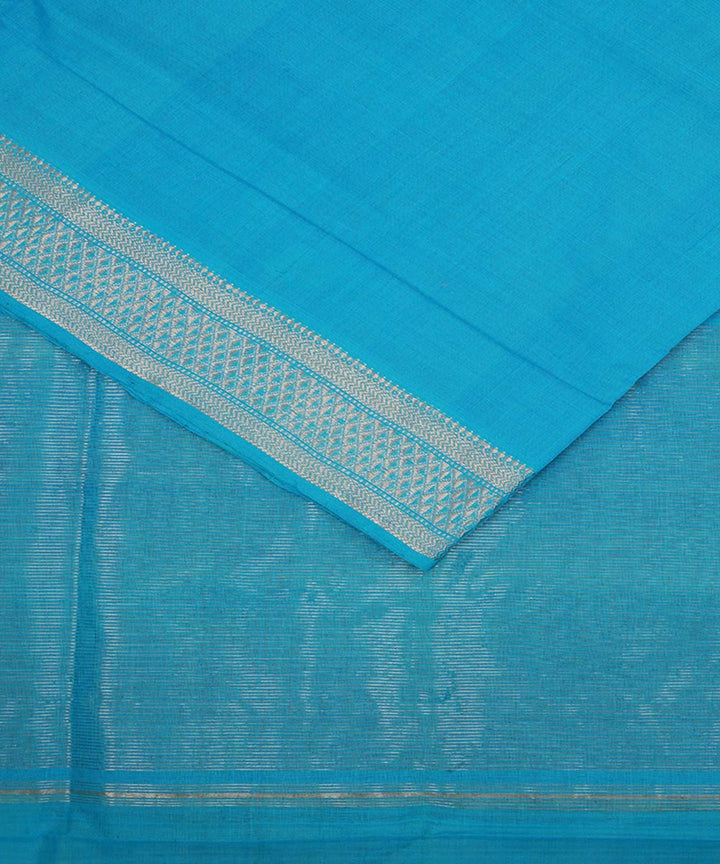 Sky blue silver border cotton handwoven mangalagiri saree