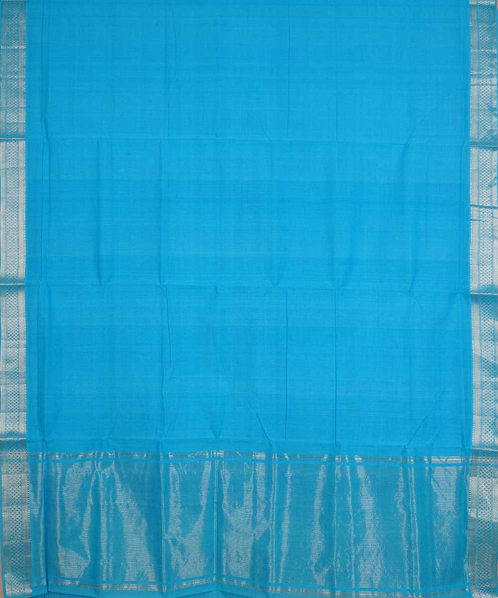 Sky blue silver border cotton handwoven mangalagiri saree