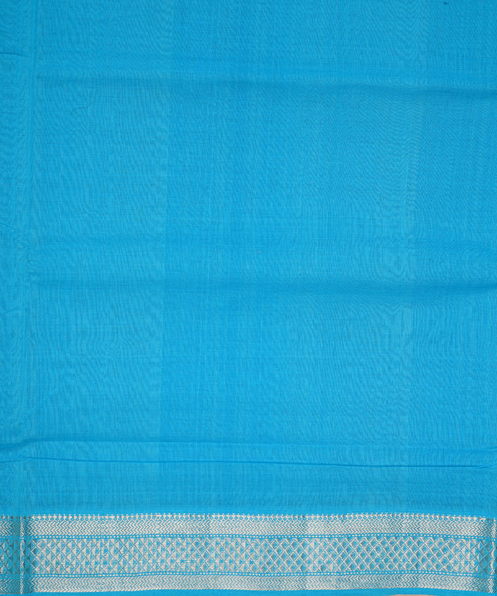 Sky blue silver border cotton handwoven mangalagiri saree