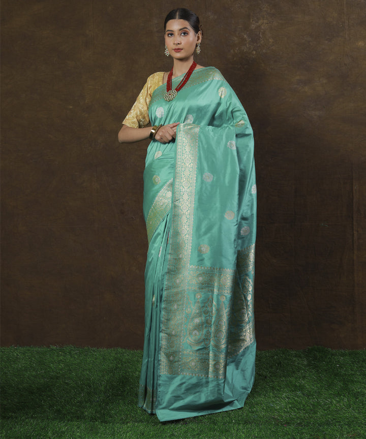 Sea green silk handloom banarasi saree