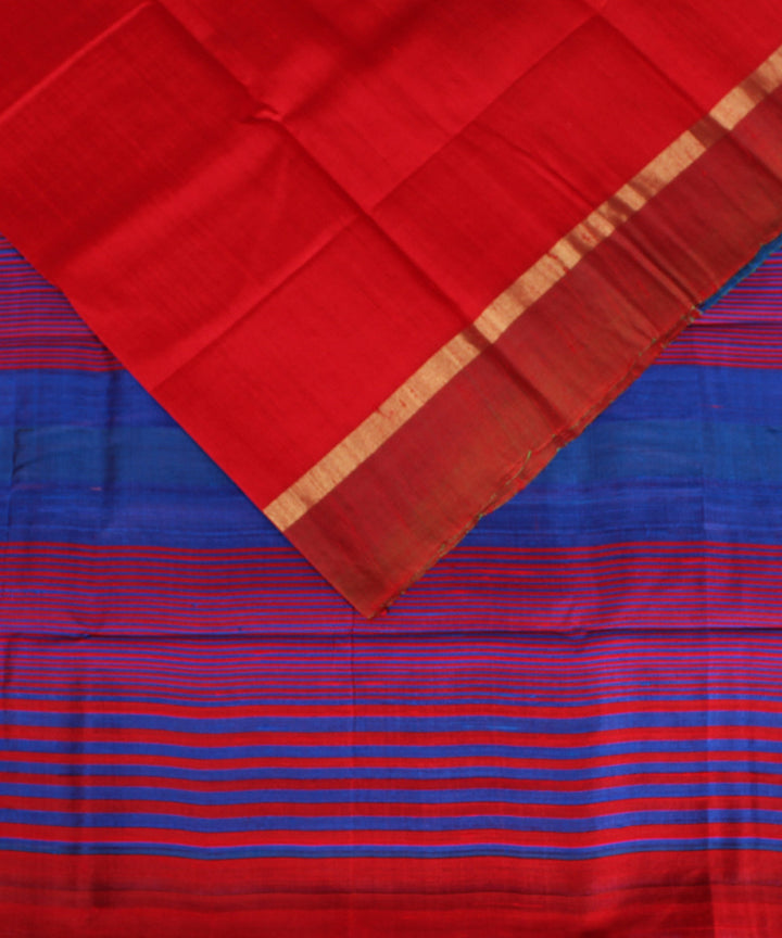 Red blue cotton handwoven karnataka raw silk saree