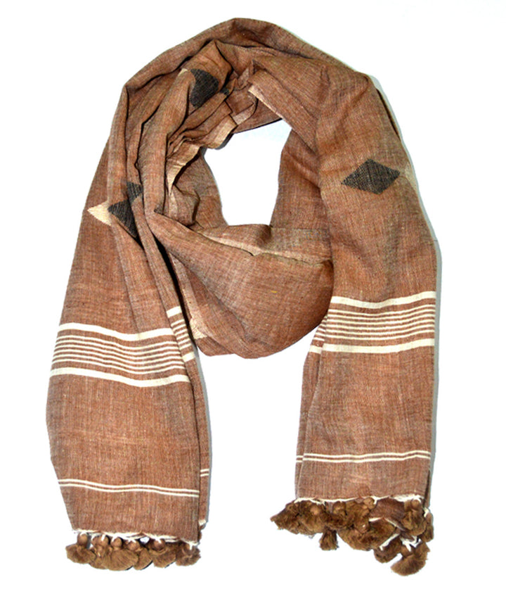 Brown handwoven cotton jamdani stole