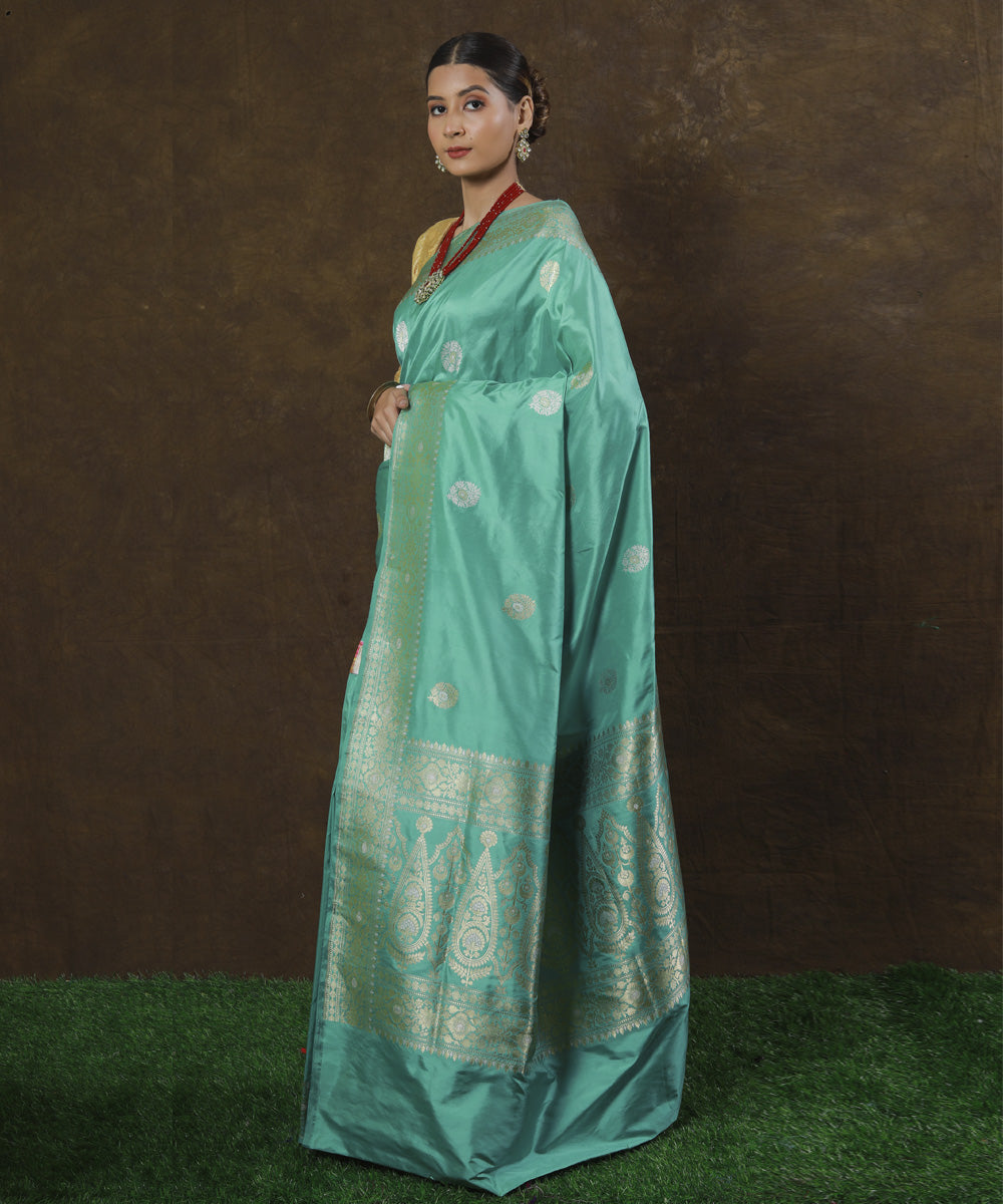 Sea green silk handloom banarasi saree