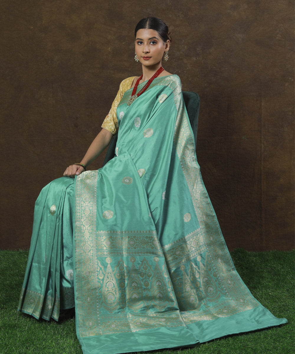 Sea green silk handloom banarasi saree