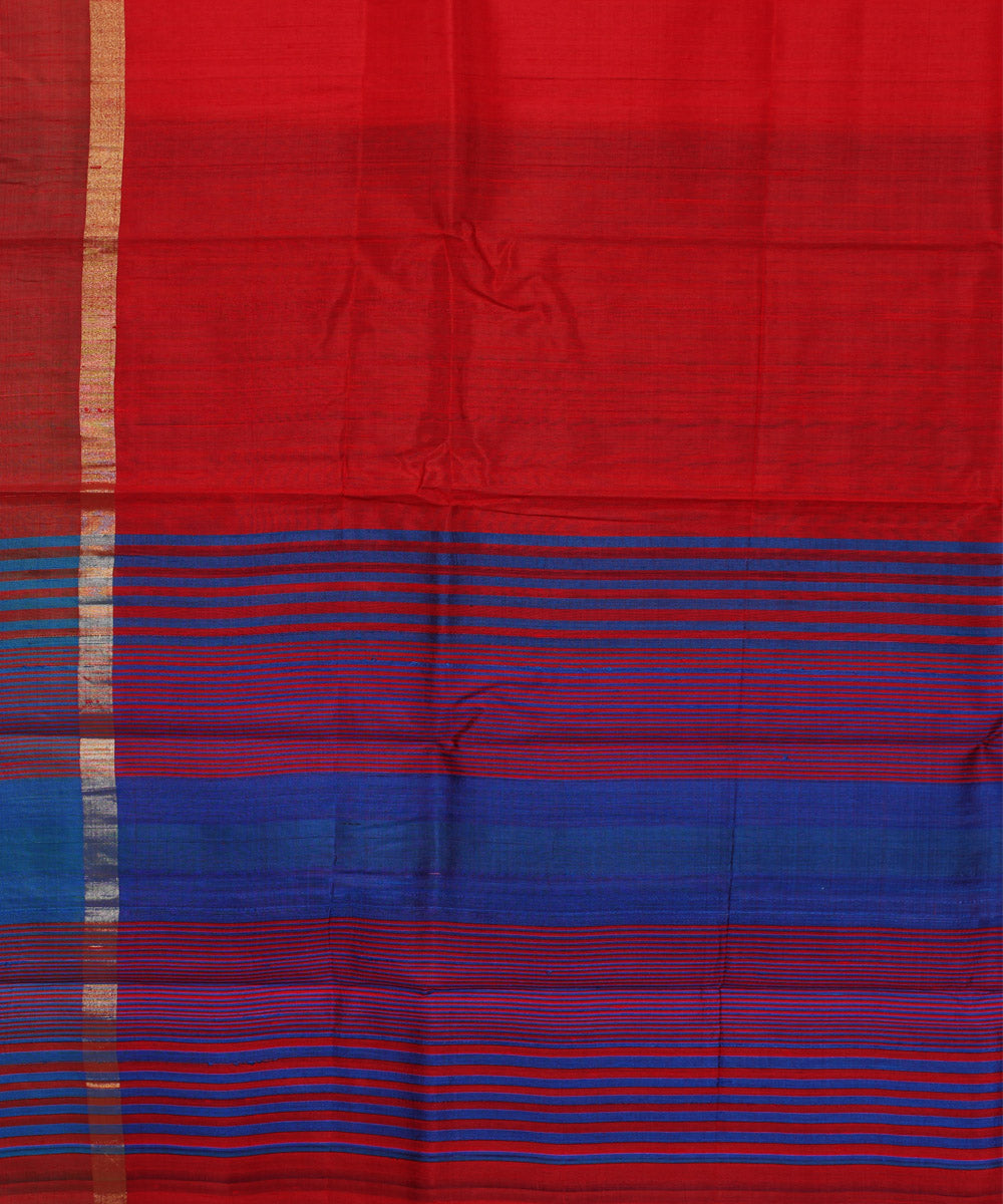 Red blue cotton handwoven karnataka raw silk saree