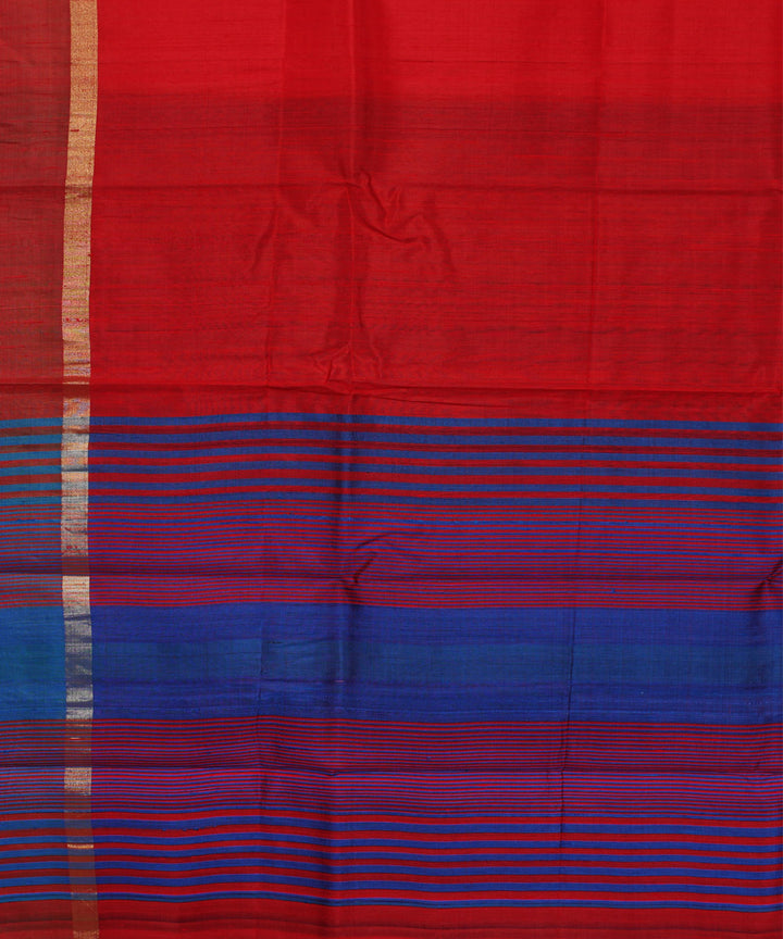 Red blue cotton handwoven karnataka raw silk saree