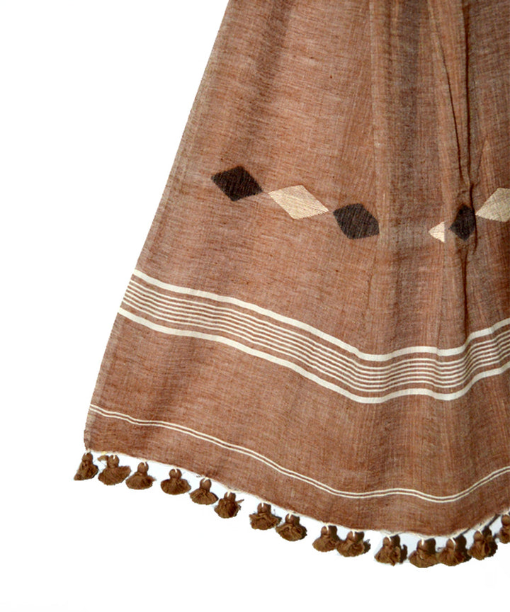 Brown handwoven cotton jamdani stole