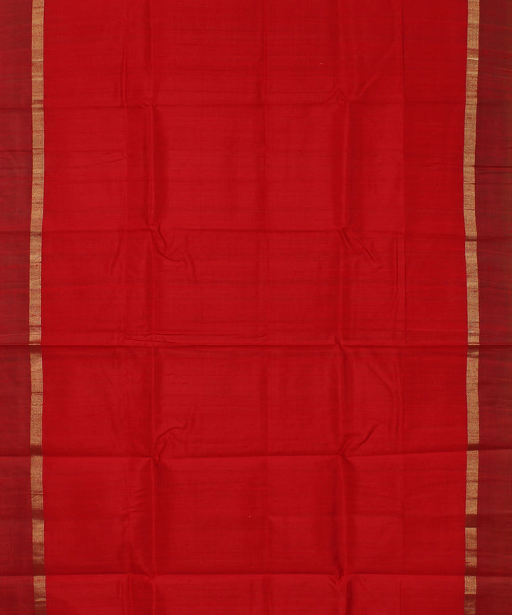 Red blue cotton handwoven karnataka raw silk saree